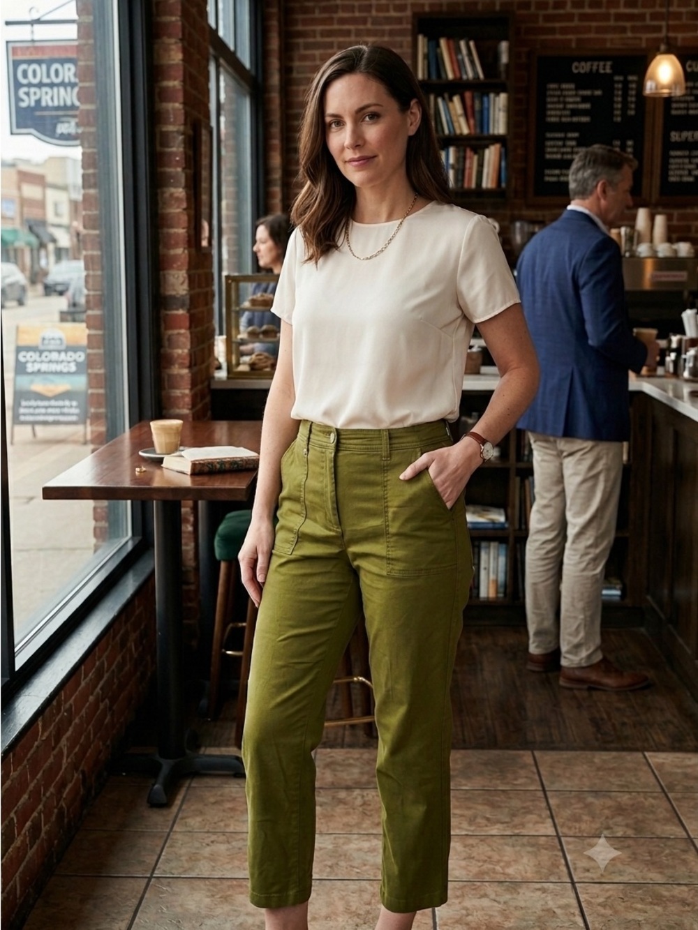 NWOT MICHAEL KORS High-Rise
Straight Ankle Khaki Pants in
Smoky Olive Size:  12